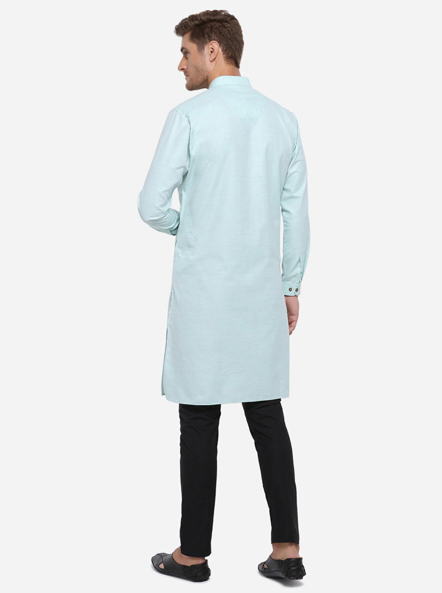 Light Blue Self Design Regular Fit Modi Kurta | JadeBlue