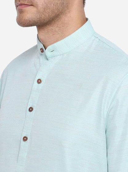 Light Blue Self Design Regular Fit Modi Kurta | JadeBlue