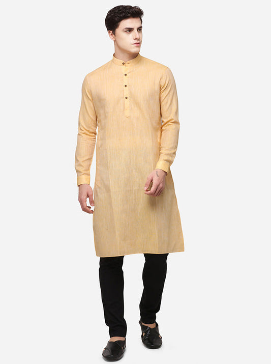 Light Orange Self Textured Regular Fit Modi Kurta | JadeBlue
