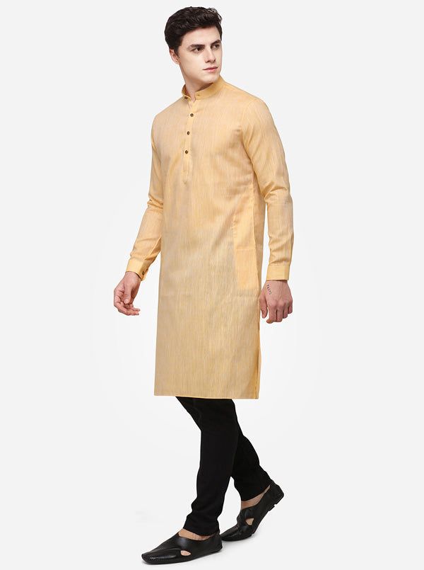 Light Orange Self Textured Regular Fit Modi Kurta | JadeBlue