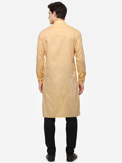 Light Orange Self Textured Regular Fit Modi Kurta | JadeBlue