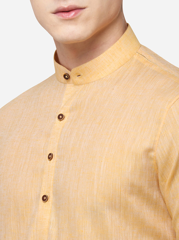 Light Orange Self Textured Regular Fit Modi Kurta | JadeBlue