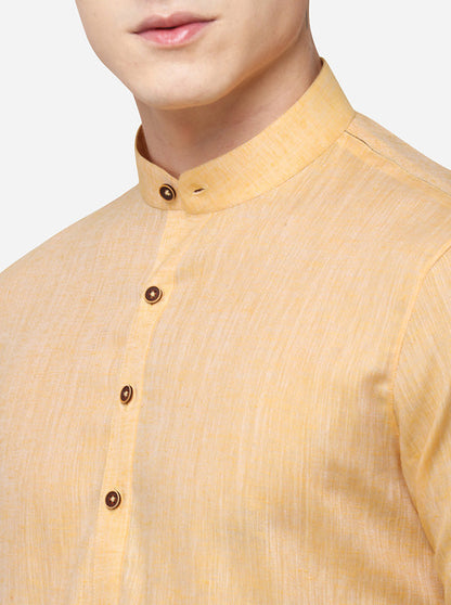 Light Orange Self Textured Regular Fit Modi Kurta | JadeBlue