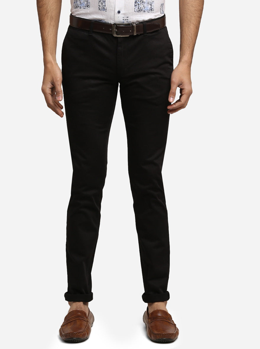 Black Solid Super Slim Fit Casual Trouser | Greenfibre