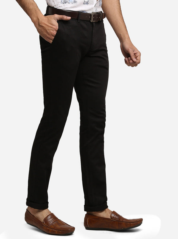Black Solid Super Slim Fit Casual Trouser | Greenfibre