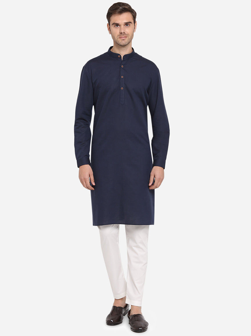 Teal Blue Self Design Regular Fit Modi Kurta | JadeBlue