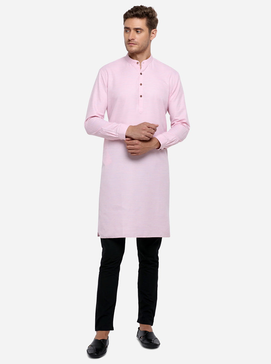 Light Pink Self Design Regular Fit Modi Kurta | JadeBlue