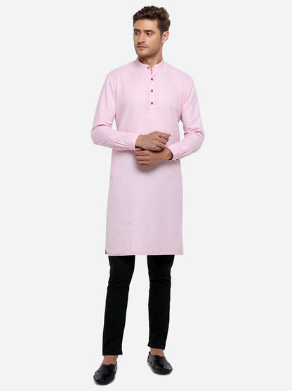 Light Pink Self Design Regular Fit Modi Kurta | JadeBlue