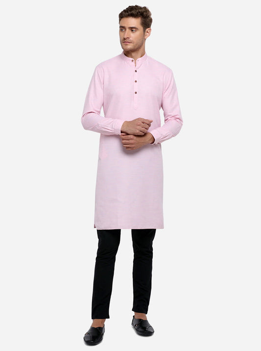 Light Pink Self Design Regular Fit Modi Kurta | JadeBlue