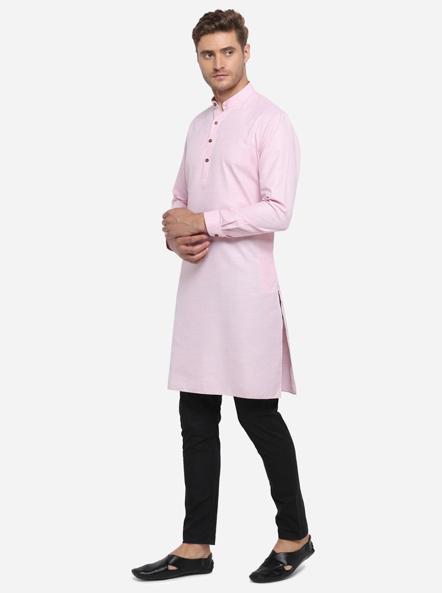 Light Pink Self Design Regular Fit Modi Kurta | JadeBlue