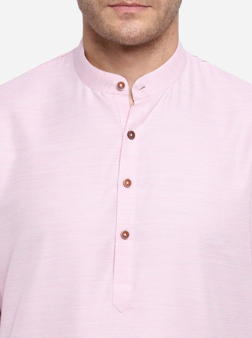 Light Pink Self Design Regular Fit Modi Kurta | JadeBlue