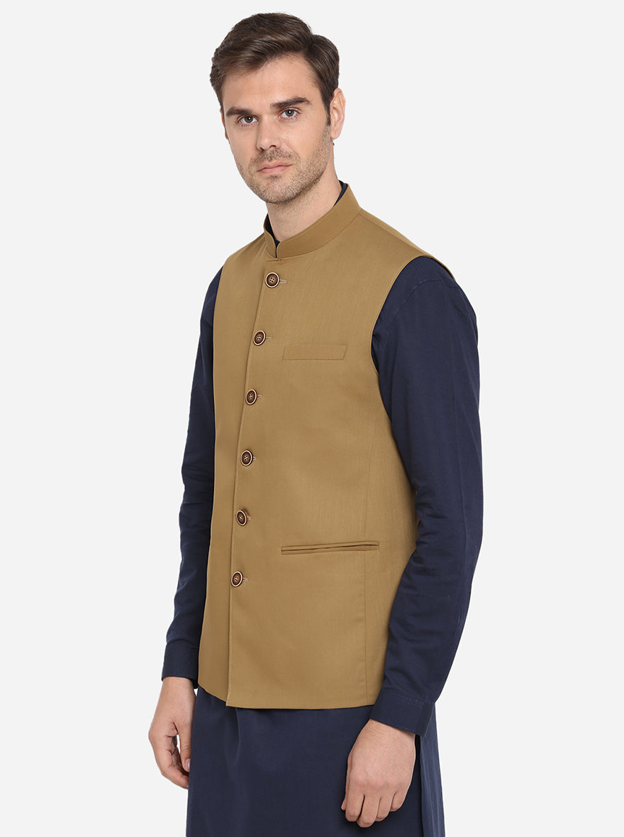 Khaki Solid Modi Jacket | JadeBlue