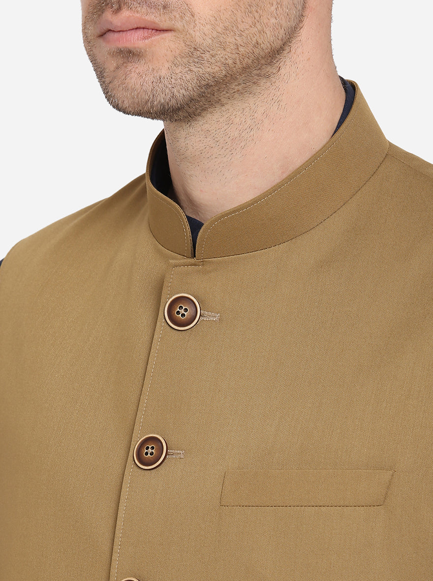 Khaki Solid Modi Jacket | JadeBlue