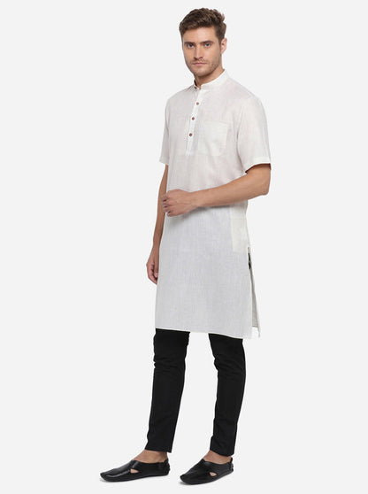 Off White Self Design Regular Fit Modi Kurta | JadeBlue