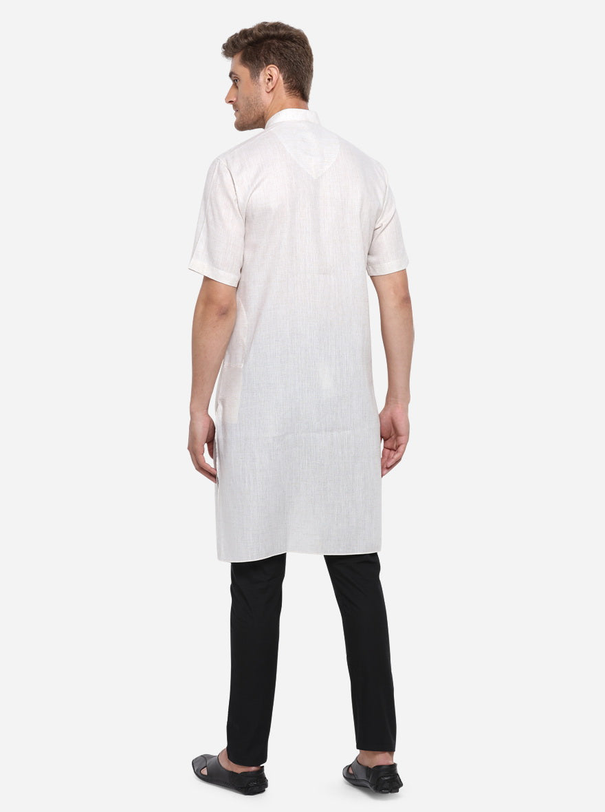 Off White Self Design Regular Fit Modi Kurta | JadeBlue