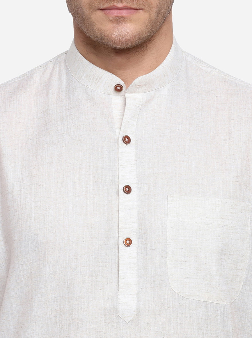 Off White Self Design Regular Fit Modi Kurta | JadeBlue
