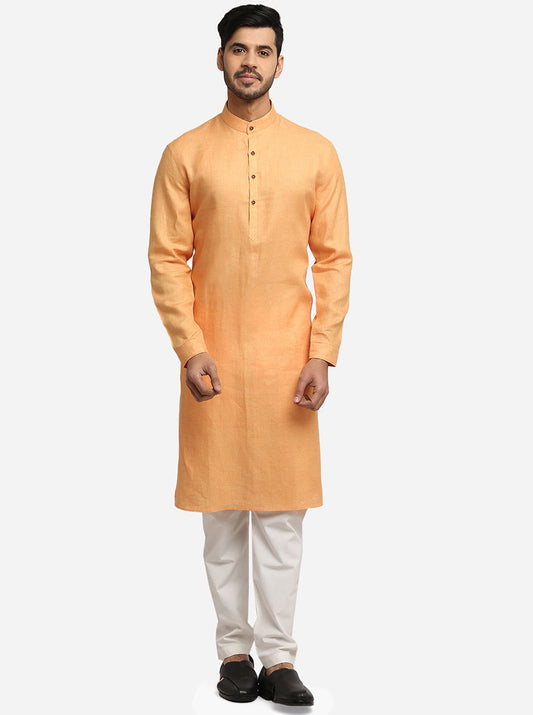 Light Orange Self Design Regular Fit Modi Kurta | JadeBlue