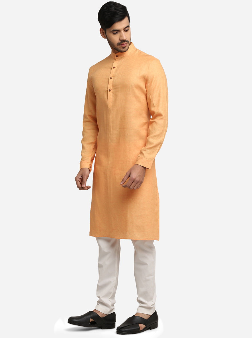 Light Orange Self Design Regular Fit Modi Kurta | JadeBlue