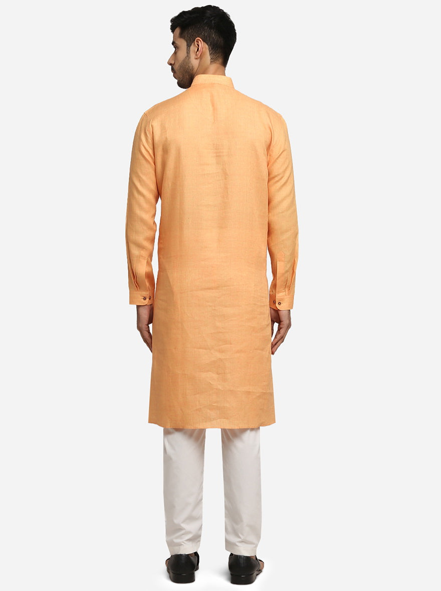 Light Orange Self Design Regular Fit Modi Kurta | JadeBlue