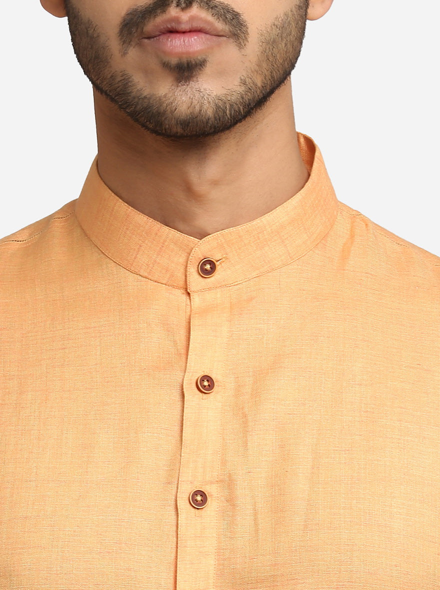 Light Orange Self Design Regular Fit Modi Kurta | JadeBlue