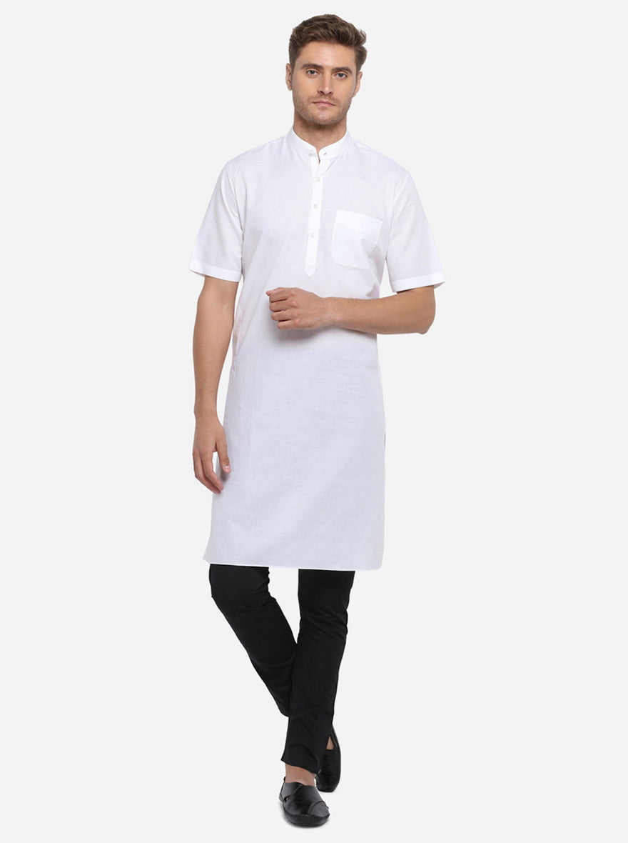 White Self Design Regular Fit Modi Kurta | JadeBlue