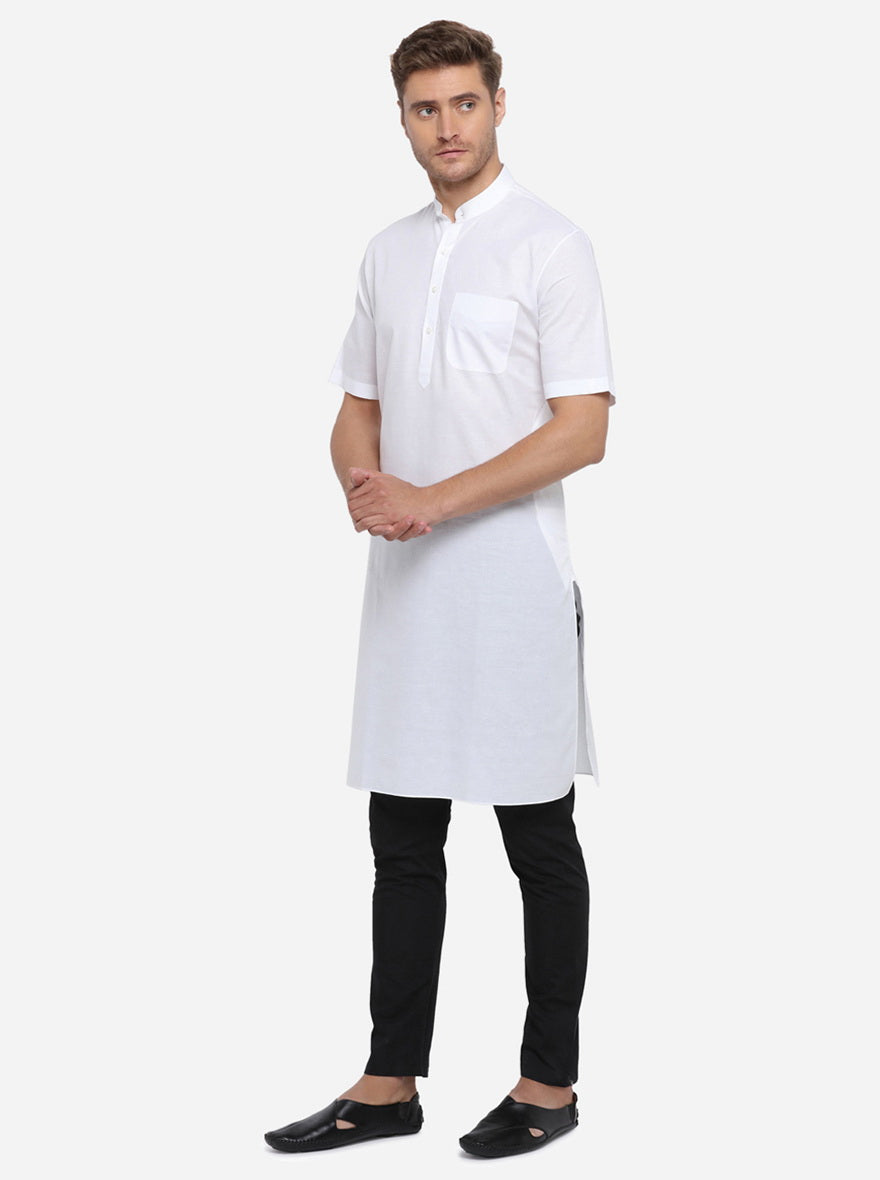 White Self Design Regular Fit Modi Kurta | JadeBlue