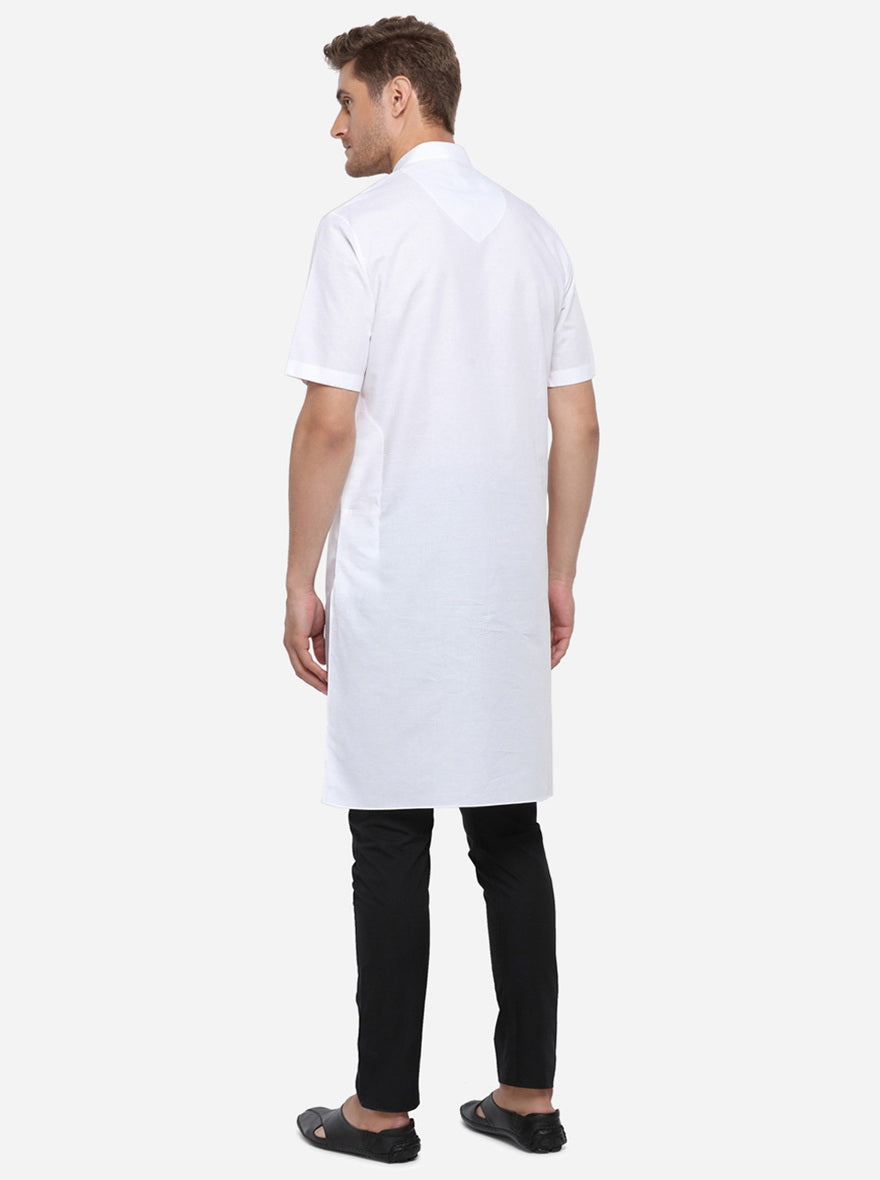 White Self Design Regular Fit Modi Kurta | JadeBlue