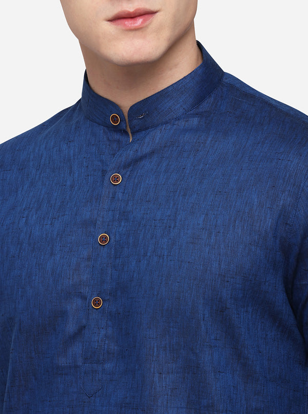 Dark Blue Self Textured Regular Fit Modi Kurta | JadeBlue