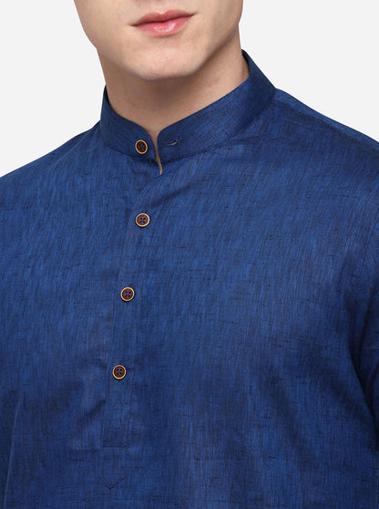 Dark Blue Self Textured Regular Fit Modi Kurta | JadeBlue