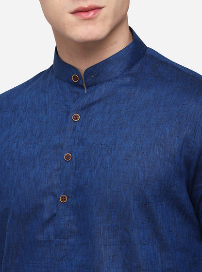 Dark Blue Self Textured Regular Fit Modi Kurta | JadeBlue