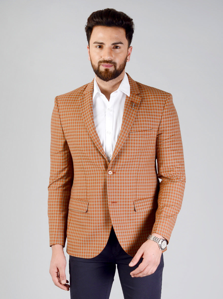 Orange & Grey Checkered Blazer | JB Studio