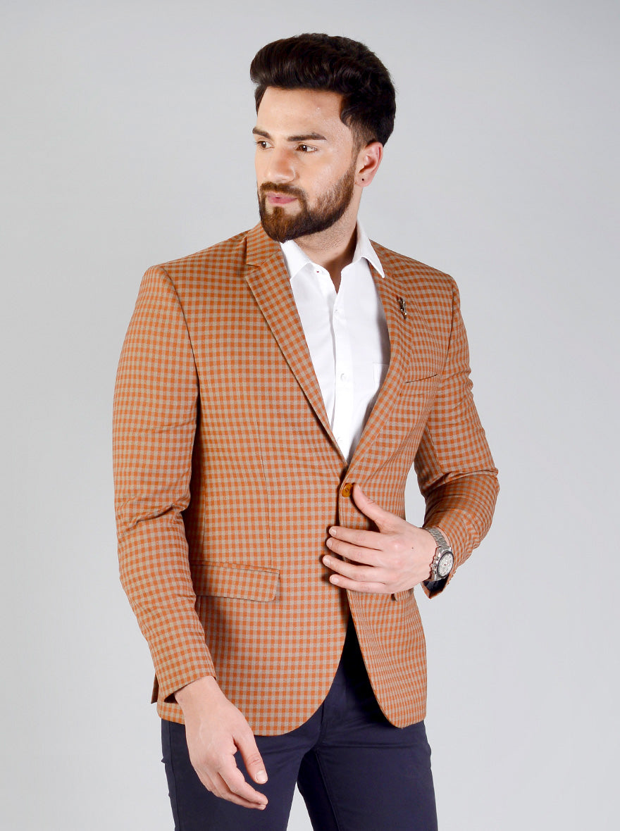 Orange & Grey Checkered Blazer | JB Studio