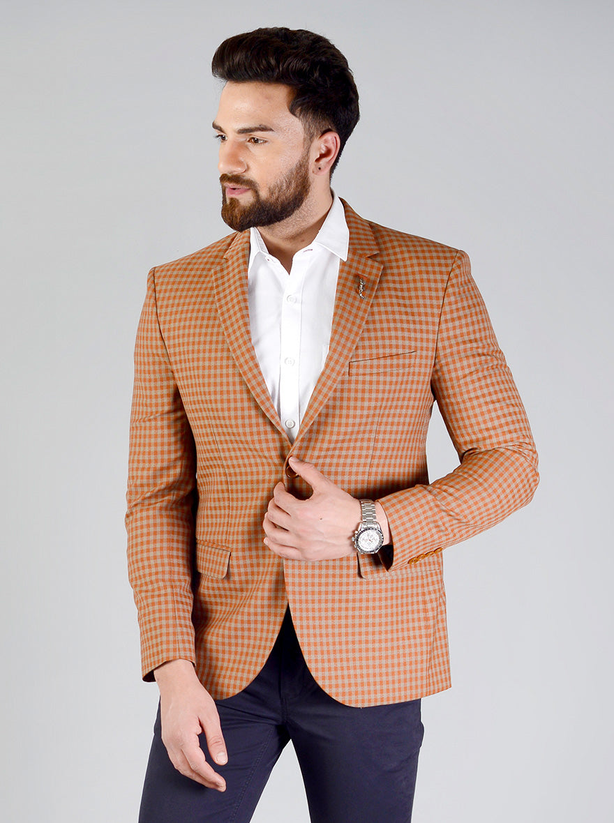 Orange & Grey Checkered Blazer | JB Studio