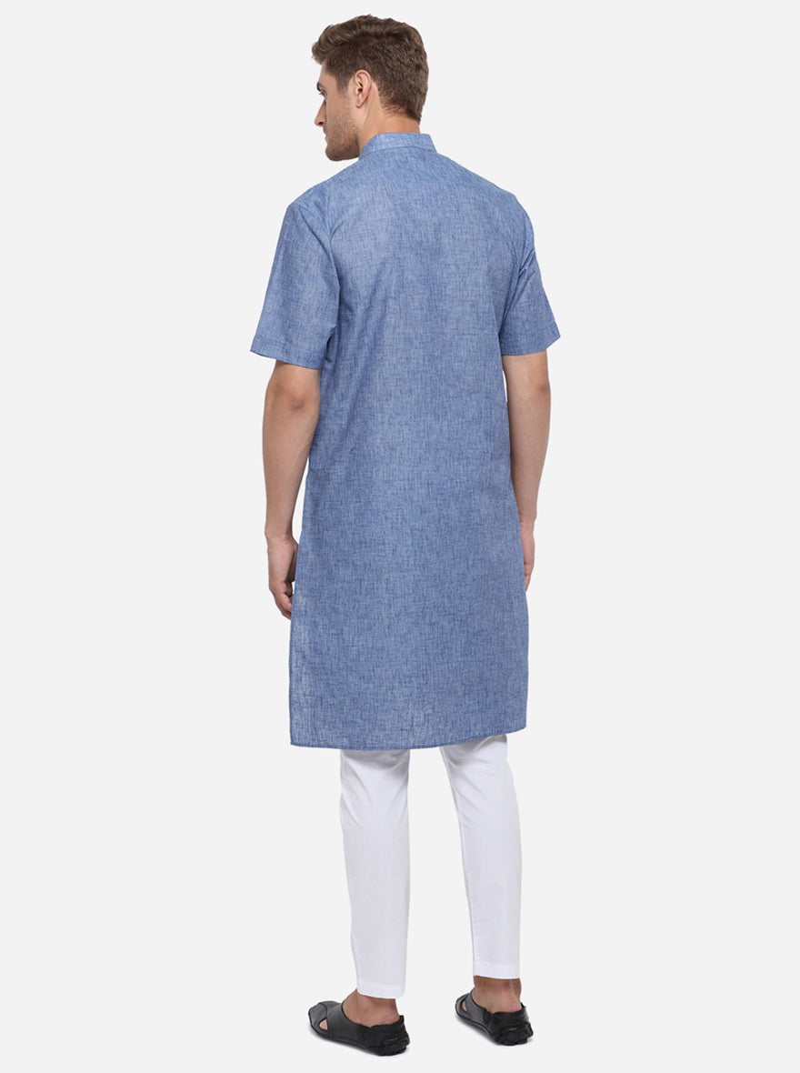 Blue Self Design Regular Fit Modi Kurta | JadeBlue