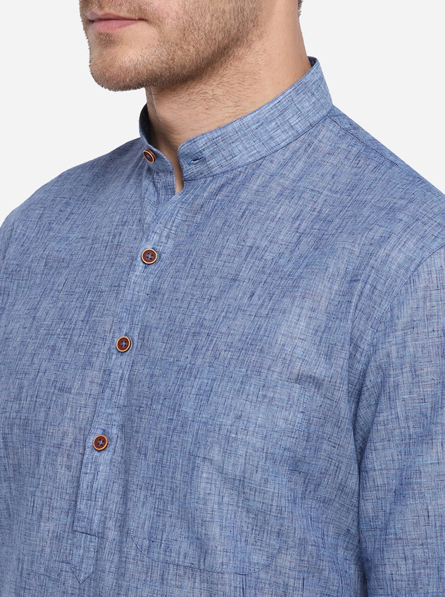 Blue Self Design Regular Fit Modi Kurta | JadeBlue