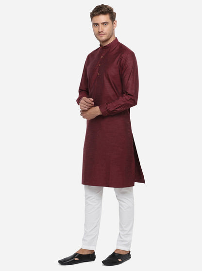Maroon Self Design Regular Fit Modi Kurta | JadeBlue
