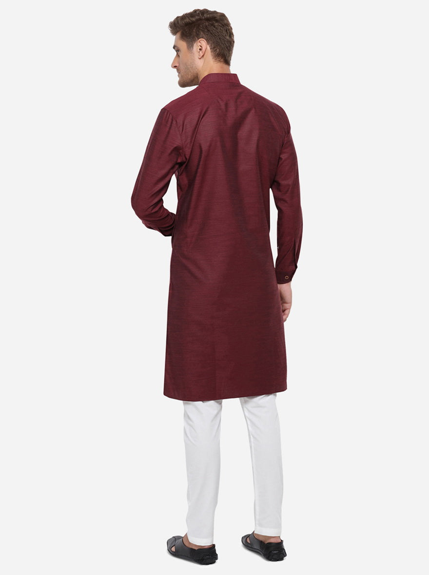 Maroon Self Design Regular Fit Modi Kurta | JadeBlue