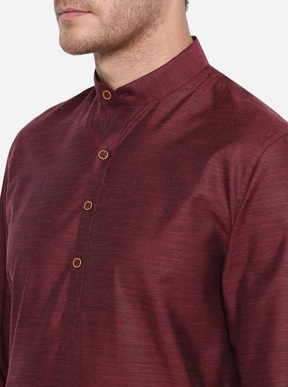 Maroon Self Design Regular Fit Modi Kurta | JadeBlue