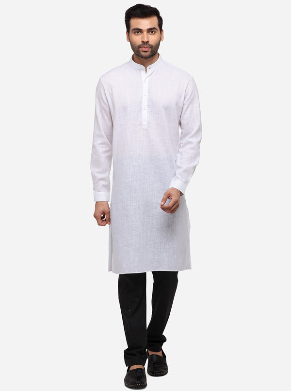 White Self Textured Regular Fit Modi Kurta | JadeBlue