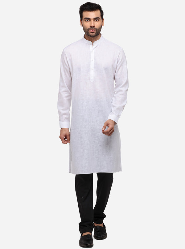 White Self Textured Regular Fit Modi Kurta | JadeBlue