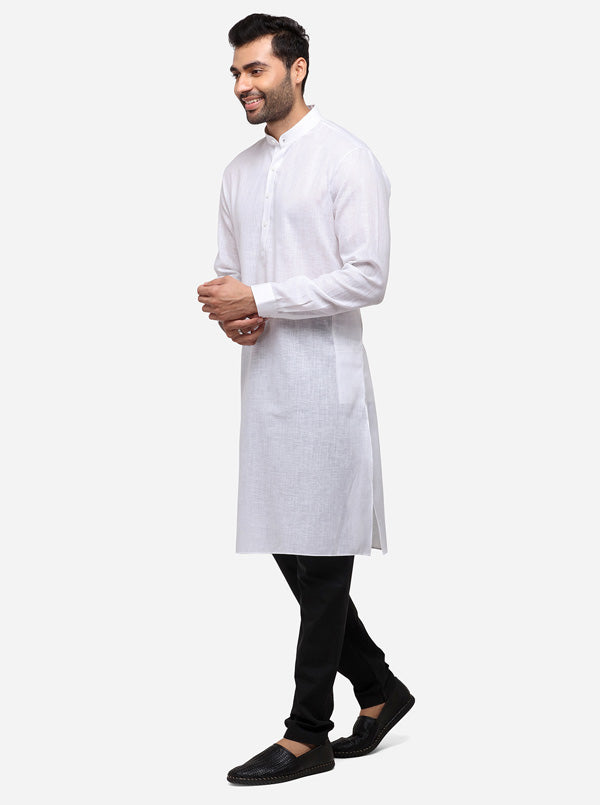 White Self Textured Regular Fit Modi Kurta | JadeBlue