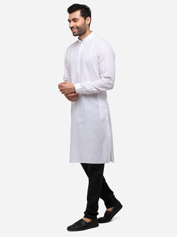 White Self Textured Regular Fit Modi Kurta | JadeBlue