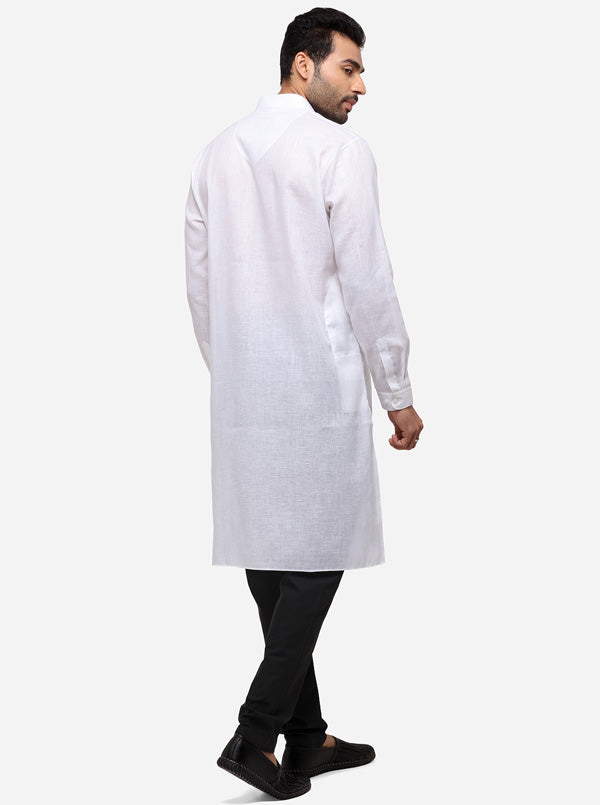 White Self Textured Regular Fit Modi Kurta | JadeBlue