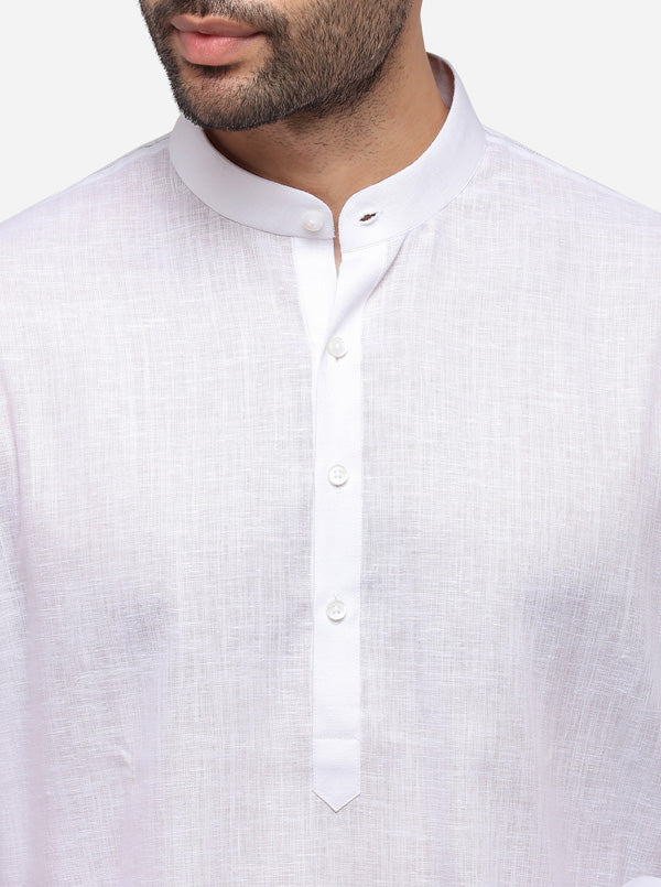 White Self Textured Regular Fit Modi Kurta | JadeBlue