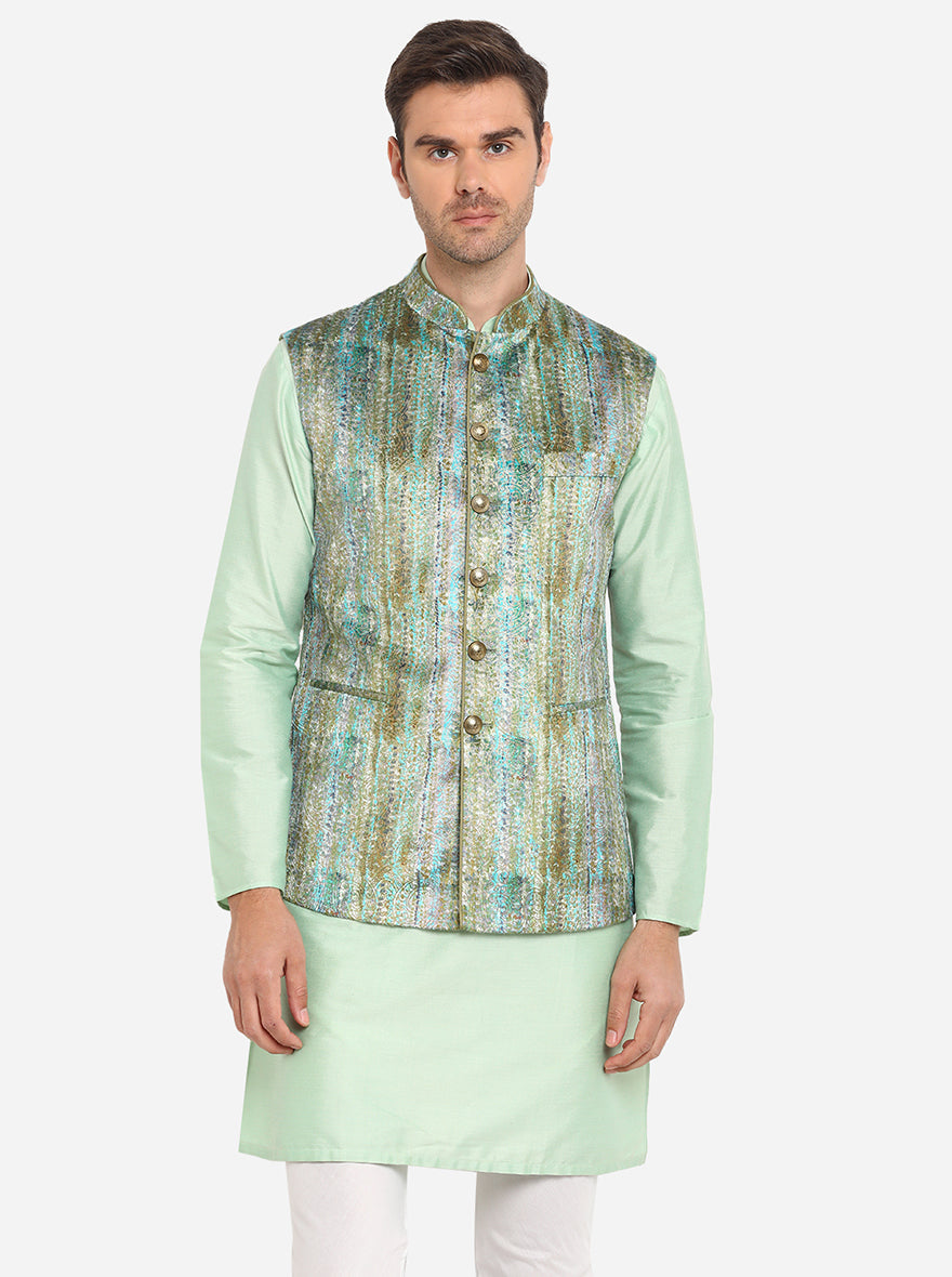 Turkish Green & Golden Bandhgala Jacket | Azania