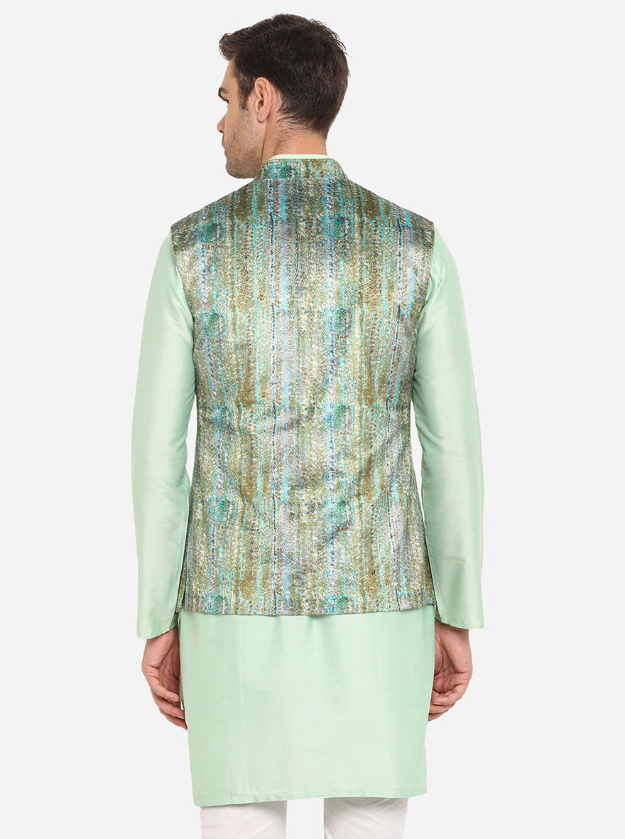 Turkish Green & Golden Bandhgala Jacket | Azania