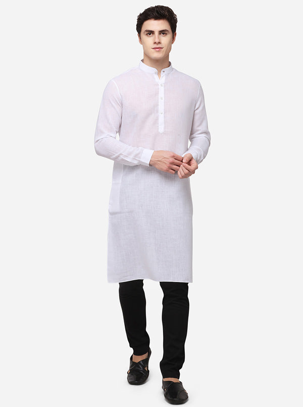 White Self Textured Regular Fit Modi Kurta | JadeBlue