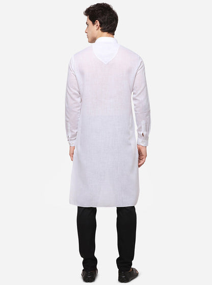 White Self Textured Regular Fit Modi Kurta | JadeBlue