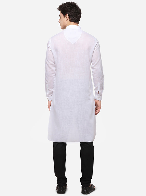 White Self Textured Regular Fit Modi Kurta | JadeBlue