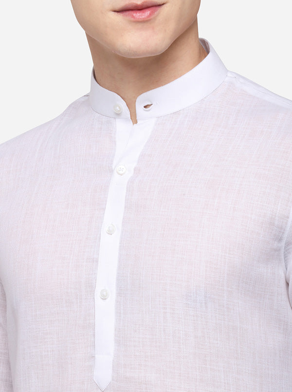 White Self Textured Regular Fit Modi Kurta | JadeBlue